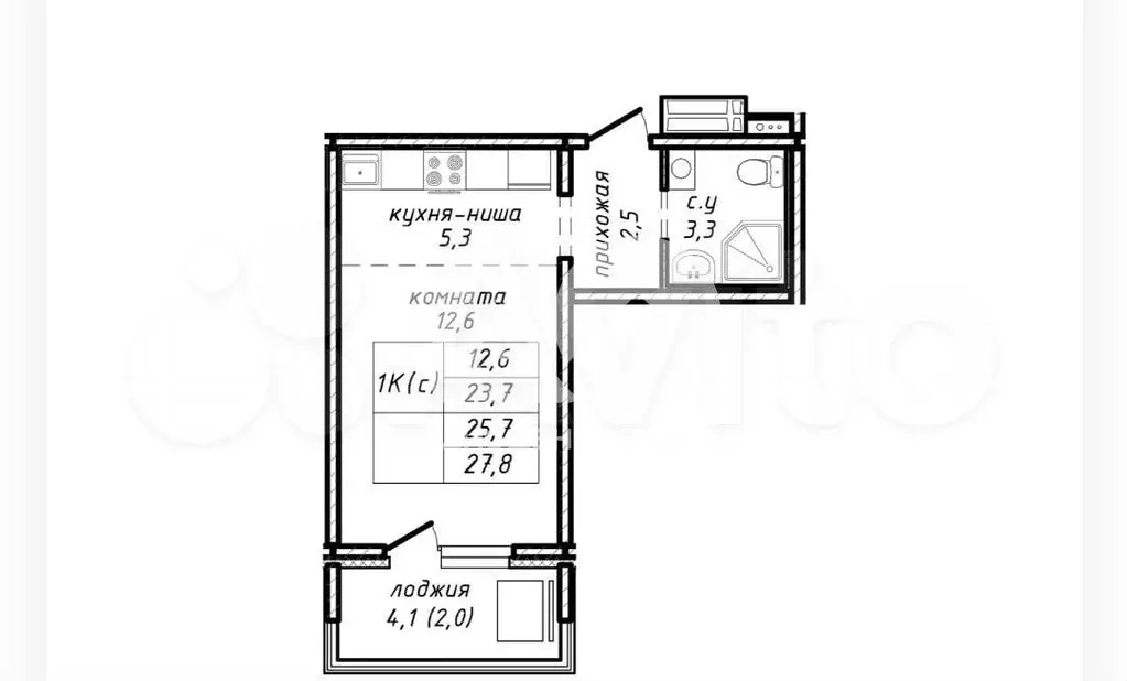 Квартира-студия, 25,7 м, 7/17 эт. - Фото 0