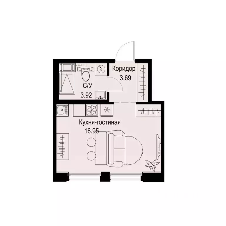 Студия Санкт-Петербург ул. Профессора Попова, 38 (24.56 м) - Фото 0