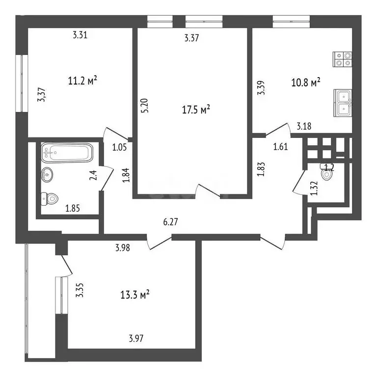 3-комнатная квартира: Москва, Родниковая улица, 4А (70.3 м) - Фото 1