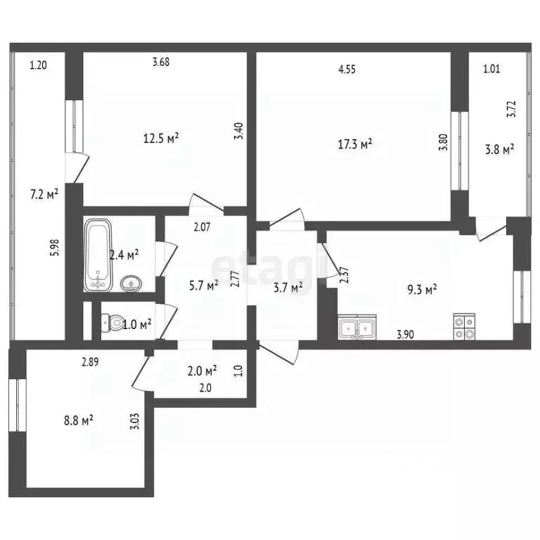 3-к кв. Севастополь ул. Астана Кесаева, 5/8 (73.7 м) - Фото 2