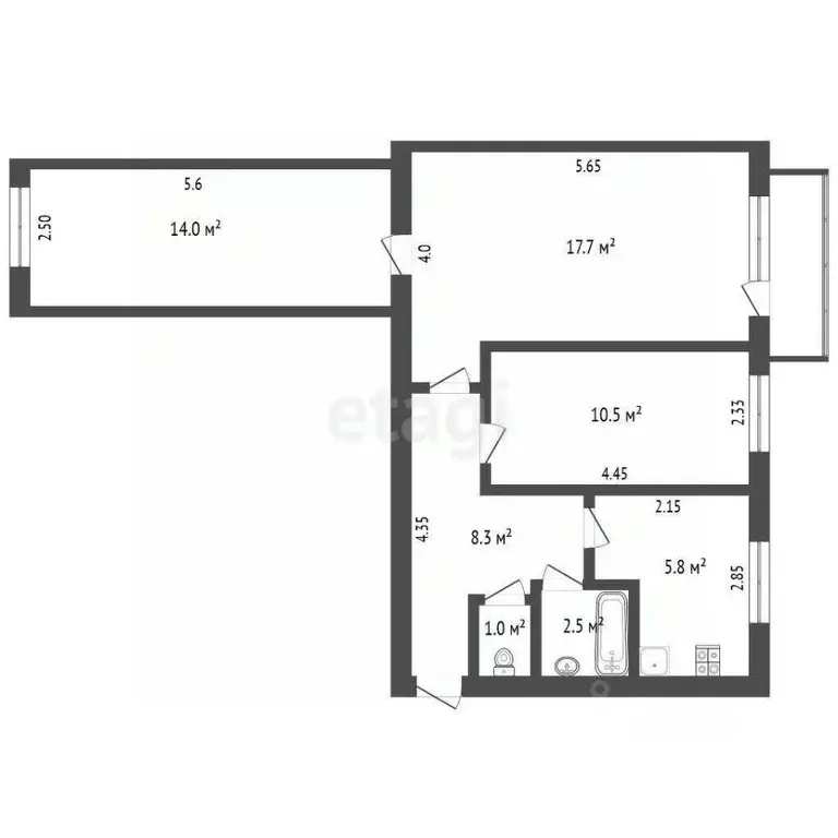 3-к кв. Белгородская область, Белгород ул. Семашко, 32 (59.8 м) - Фото 2