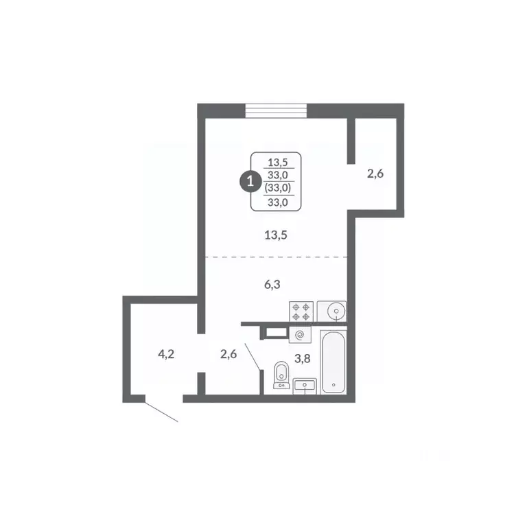 Студия Кировская область, Киров ул. Потребкооперации, 34 (33.0 м) - Фото 1