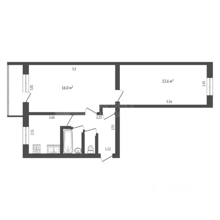 2-к кв. Тюменская область, Тюмень Карская ул., 23 (43.5 м) - Фото 1