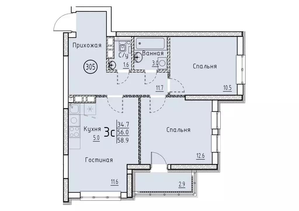 Квартира-студия: Энгельс, ул. Марины Расковой (58.9 м) - Фото 0