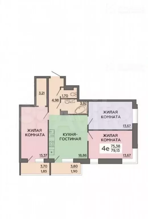 3-к. квартира, 79,1 м, 2/19 эт. - Фото 0