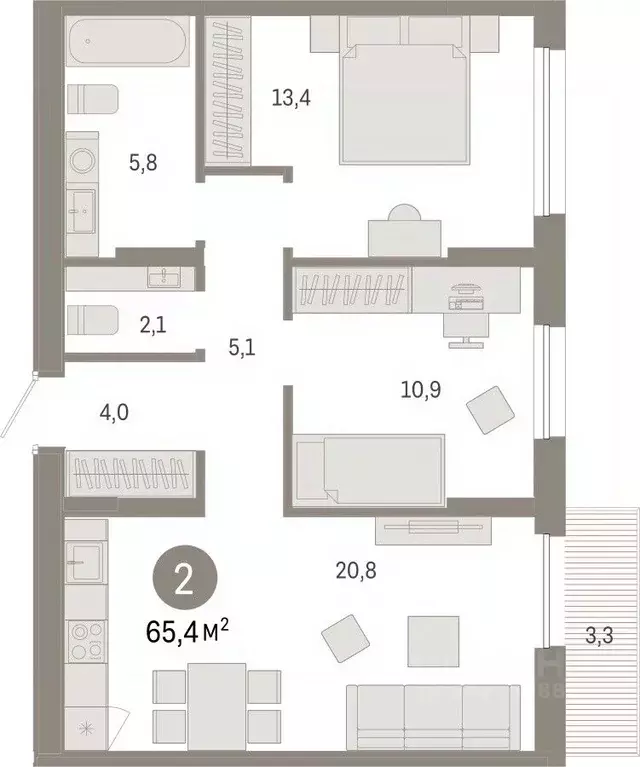 2-к кв. Тюменская область, Тюмень ул. Республики, 203к1 (65.35 м) - Фото 0