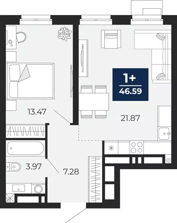 1-комнатная квартира: Тюмень, ЖК Айвазовский Сити (46.59 м) - Фото 0