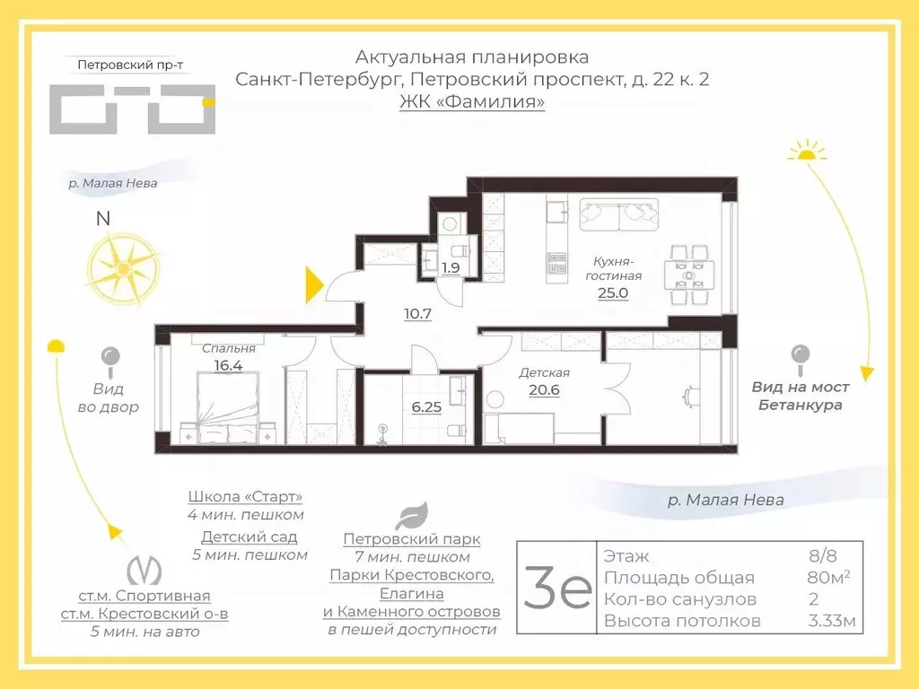 2-к кв. Санкт-Петербург Петровский просп., 22к2 (80.0 м) - Фото 2