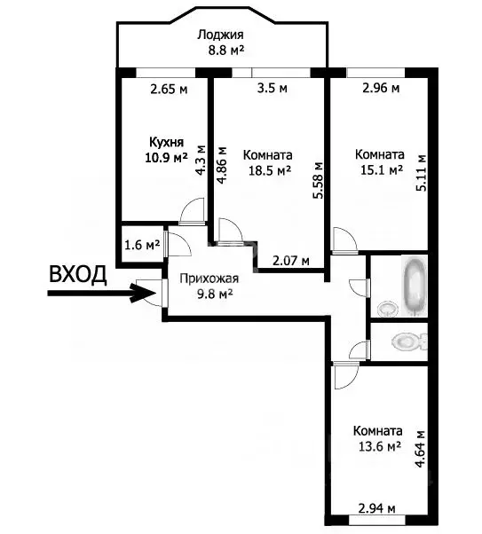 3-к кв. Томская область, Томск Урожайный пер., 30 (78.1 м) - Фото 1