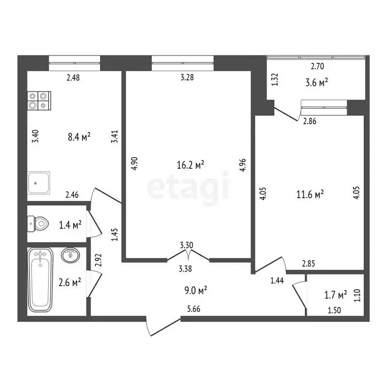 2-комнатная квартира: Стерлитамак, улица Артёма, 123 (50.9 м) - Фото 1