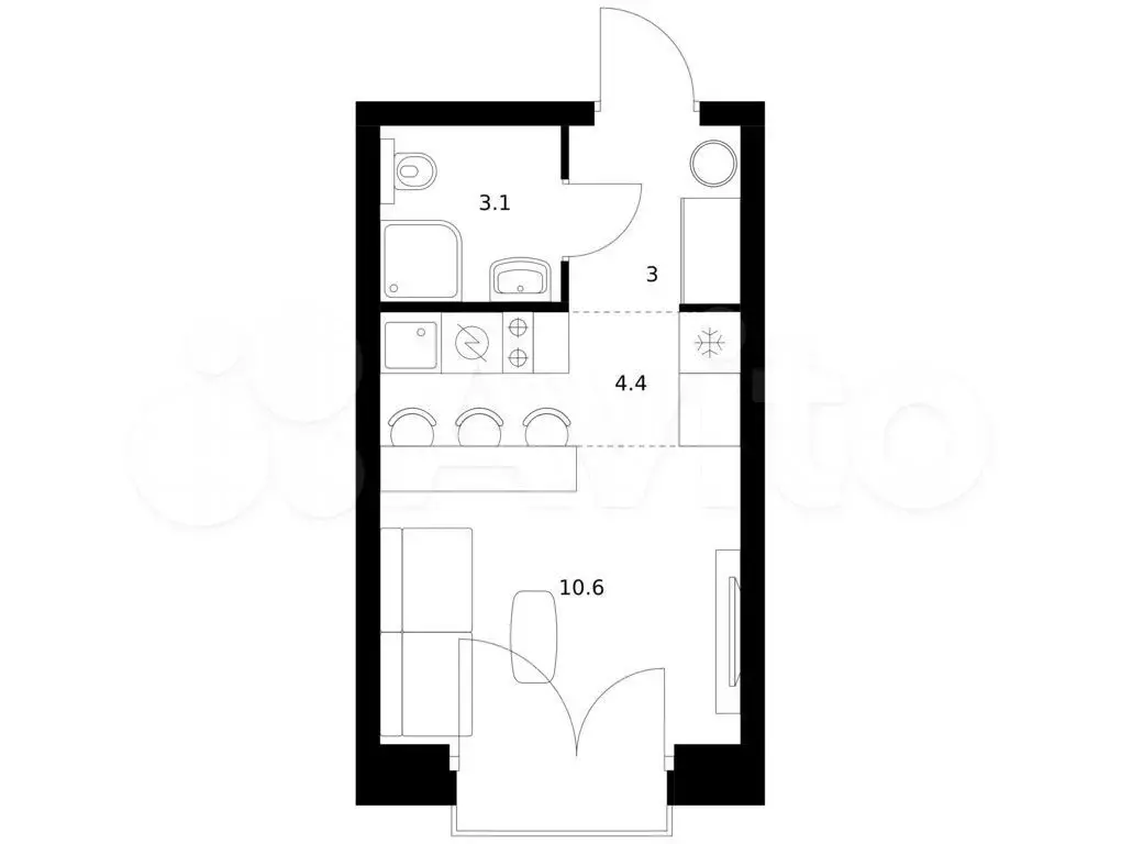 Квартира-студия, 21,1 м, 3/14 эт. - Фото 0