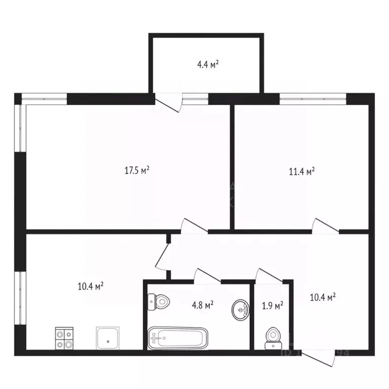2-к кв. Тюменская область, Тюмень Профсоюзная ул., 63 (57.74 м) - Фото 2