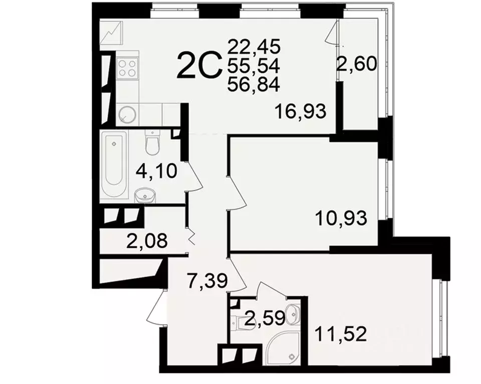 2-к кв. Рязанская область, Рязань ул. Чкалова (55.54 м) - Фото 1