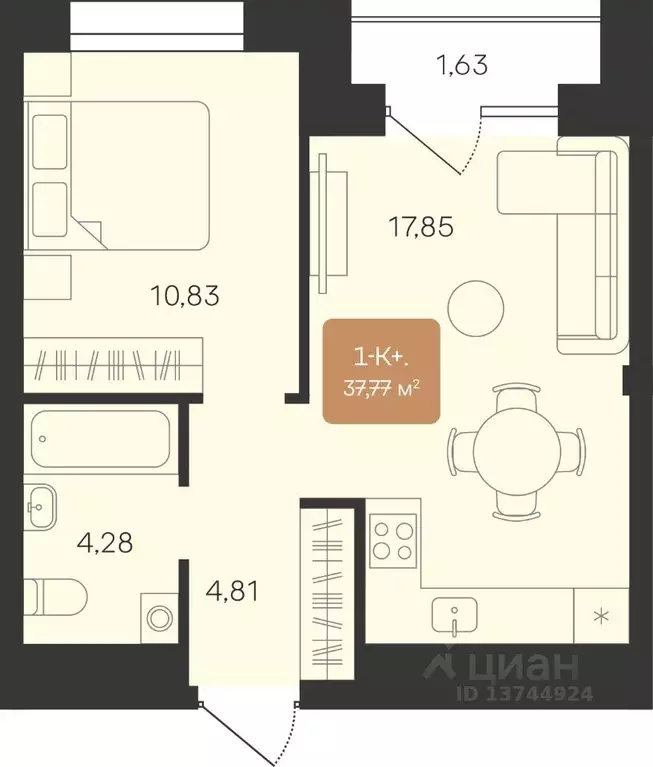 1-к кв. Ямало-Ненецкий АО, Новый Уренгой Уютный мкр,  (37.77 м) - Фото 0