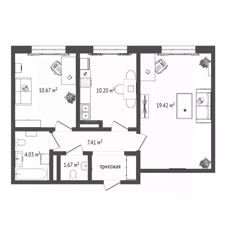 2-к кв. Тюменская область, Тюмень Ставропольская ул., 160 (53.3 м) - Фото 2