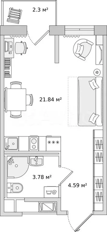 Квартира-студия, 32,5 м, 11/23 эт. - Фото 1