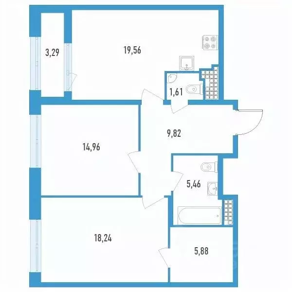 2-к кв. Санкт-Петербург ул. Типанова, 22 (77.18 м) - Фото 0