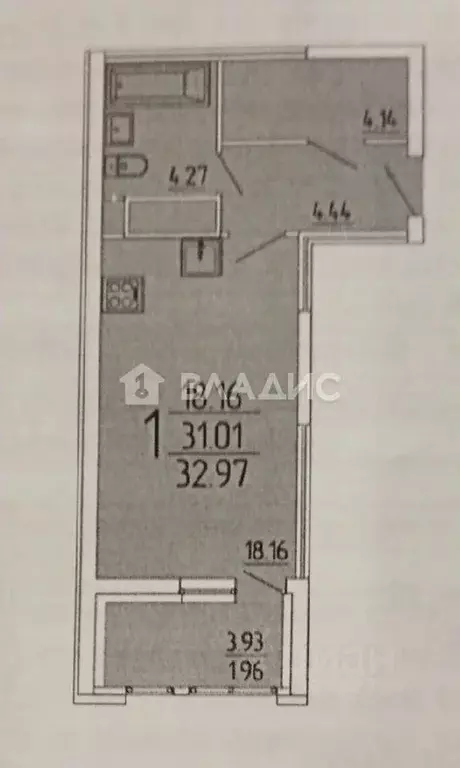 Студия Пензенская область, Пенза ул. Кордон Студеный, 48 (34.0 м) - Фото 2