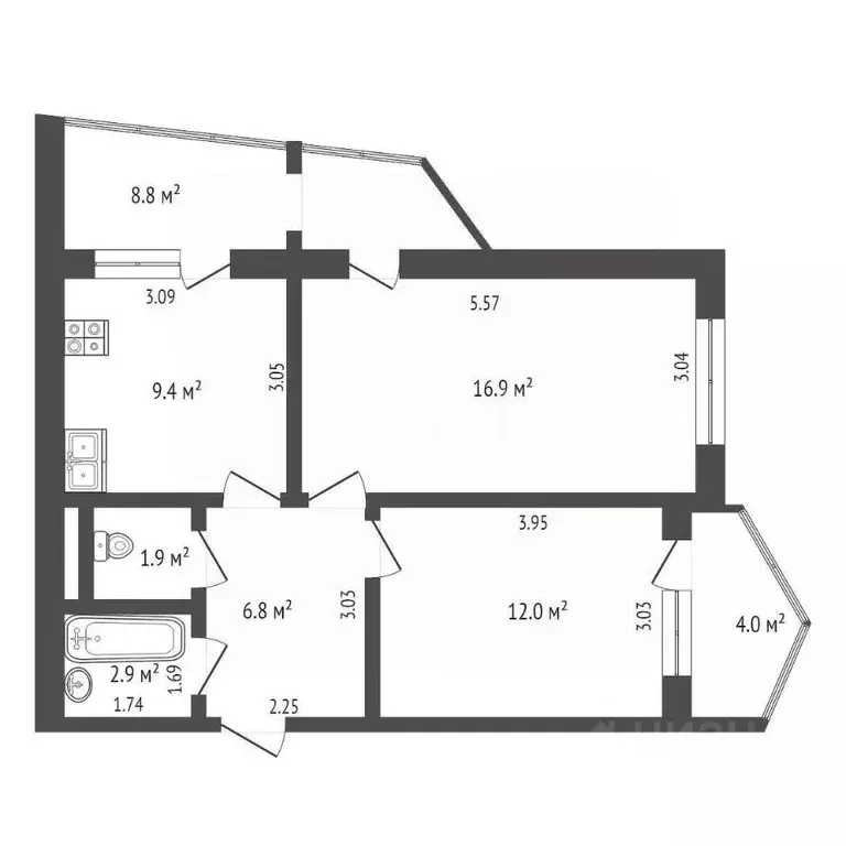 2-к кв. Крым, Ялта ул. Дзержинского, 33к3 (62.7 м) - Фото 0