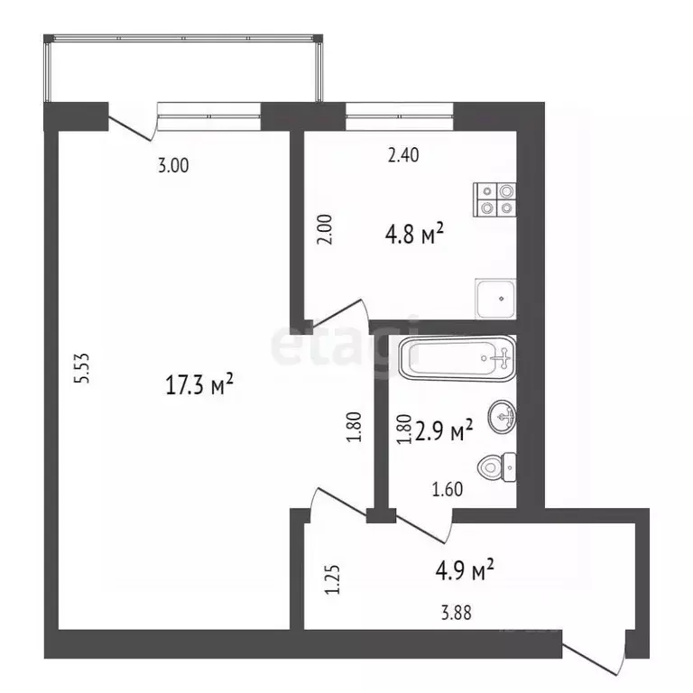 1-к кв. Тюменская область, Тюмень ул. Республики, 186 (30.7 м) - Фото 1