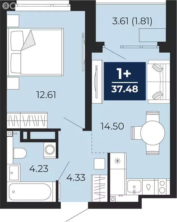 1-комнатная квартира: Тюмень, Арктическая улица, 12 (39.28 м) - Фото 1