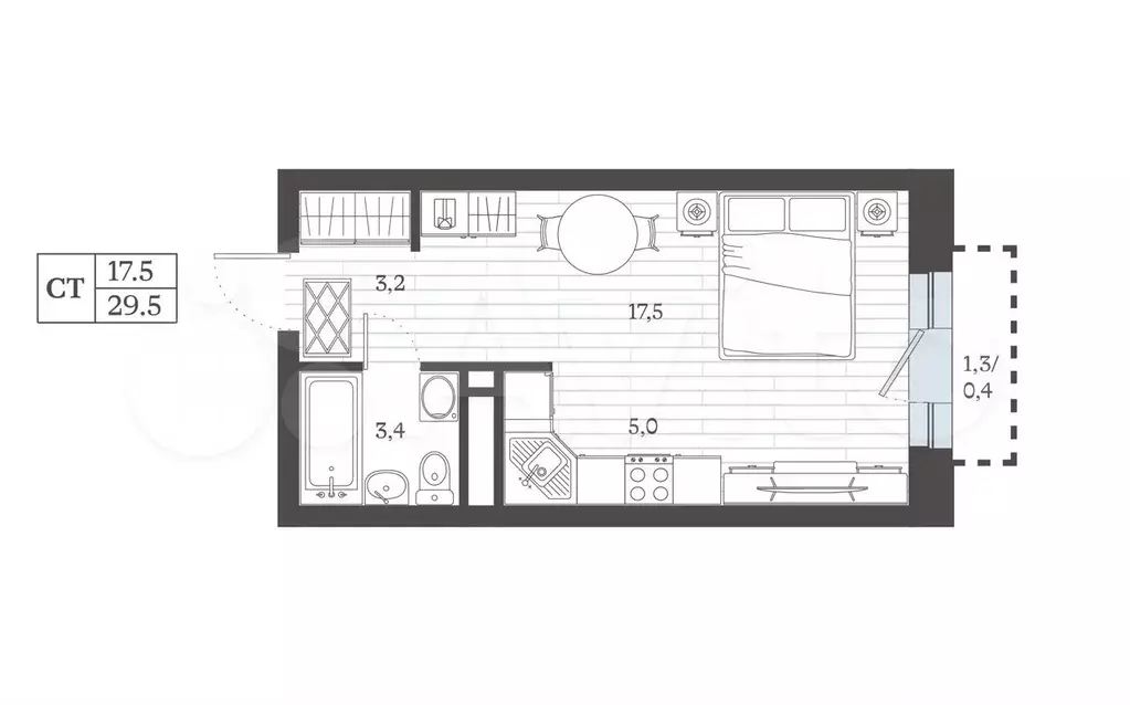 Квартира-студия, 29,4 м, 3/8 эт. - Фото 0