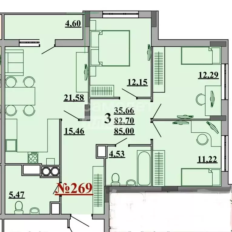 3-комнатная квартира: Рязань, микрорайон Октябрьский городок, 53 (85 ... - Фото 1