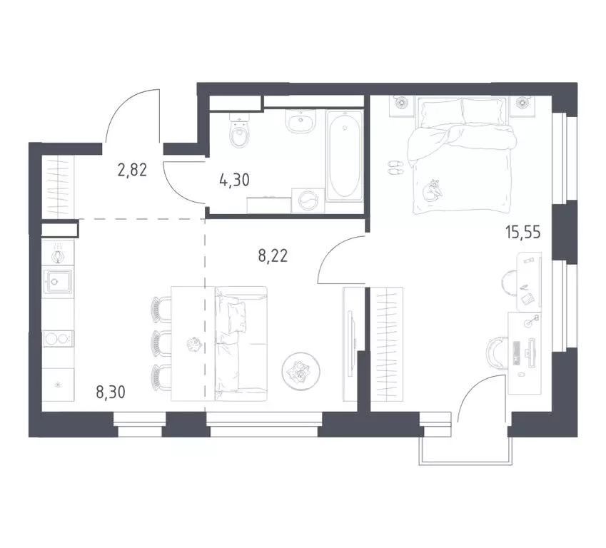 1-комнатная квартира: Екатеринбург, улица Лётчиков, 15Б (39.19 м) - Фото 1