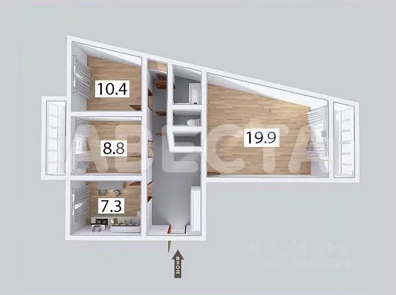 3-к кв. Омская область, Омск ул. 15-я Рабочая, 102А (65.3 м) - Фото 2