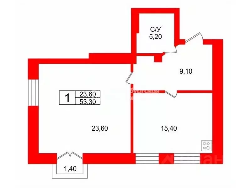 1-к кв. Санкт-Петербург ул. Пограничника Гарькавого, 9 (53.3 м) - Фото 2