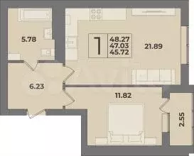 1-к. квартира, 47 м, 9/9 эт. - Фото 1