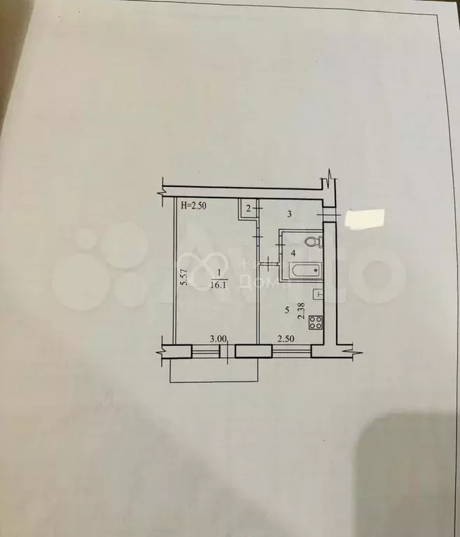 1-к. квартира, 31,5 м, 2/5 эт. - Фото 0