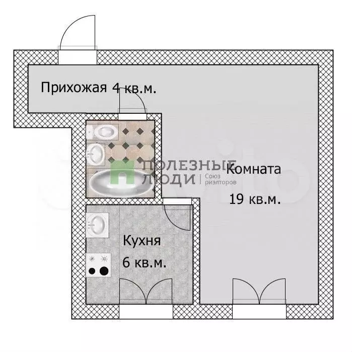 1-к. квартира, 31 м, 1/4 эт. - Фото 0