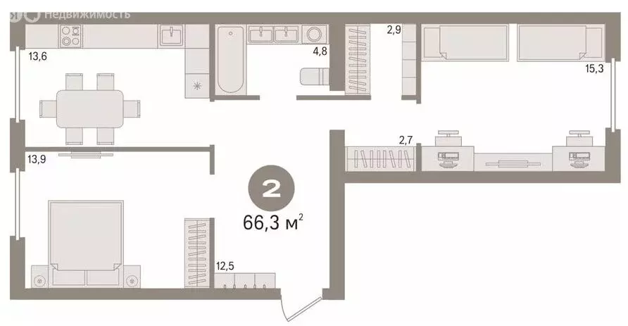 2-комнатная квартира: Тюмень, Новгородская улица, 14 (66.3 м) - Фото 0