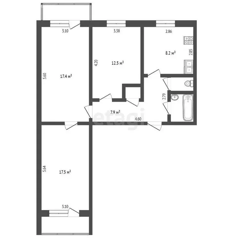 3-комнатная квартира: Кемерово, Белозёрная улица, 33 (67.5 м) - Фото 0