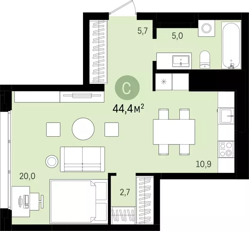 Квартира-студия: Новосибирск, улица Аэропорт, 23 (44.35 м) - Фото 1