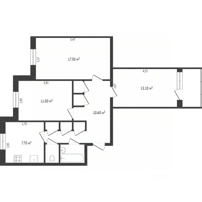 3-к кв. Ямало-Ненецкий АО, Новый Уренгой Дружба мкр, 2/3 (65.0 м) - Фото 2
