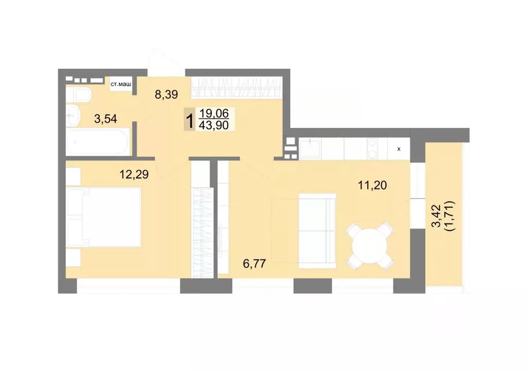 1-к кв. Свердловская область, Екатеринбург ул. Краснофлотцев, 40 (44.9 ... - Фото 1