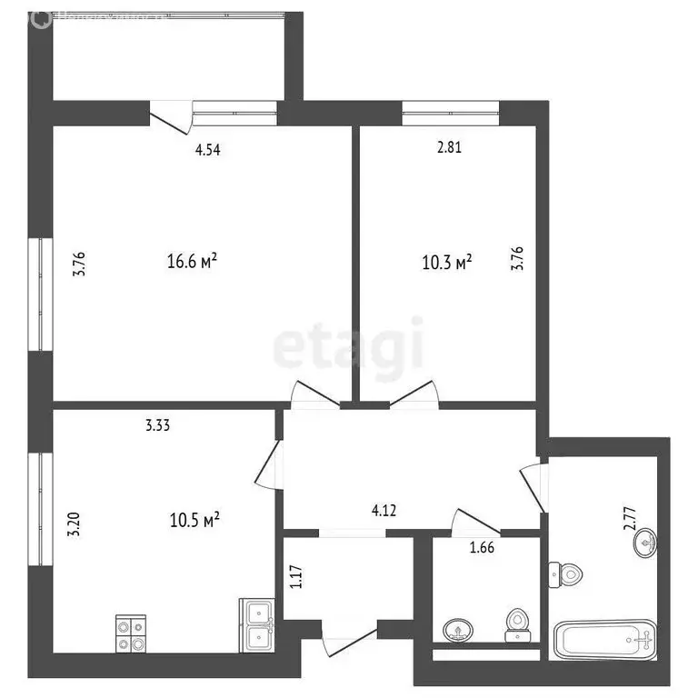 2-комнатная квартира: Тюмень, улица Газовиков, 69 (54.4 м) - Фото 0
