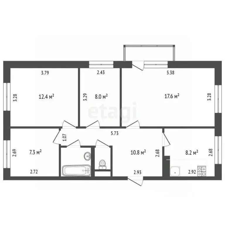 4-к кв. Ханты-Мансийский АО, Сургут ул. Крылова, 43 (69.0 м) - Фото 2