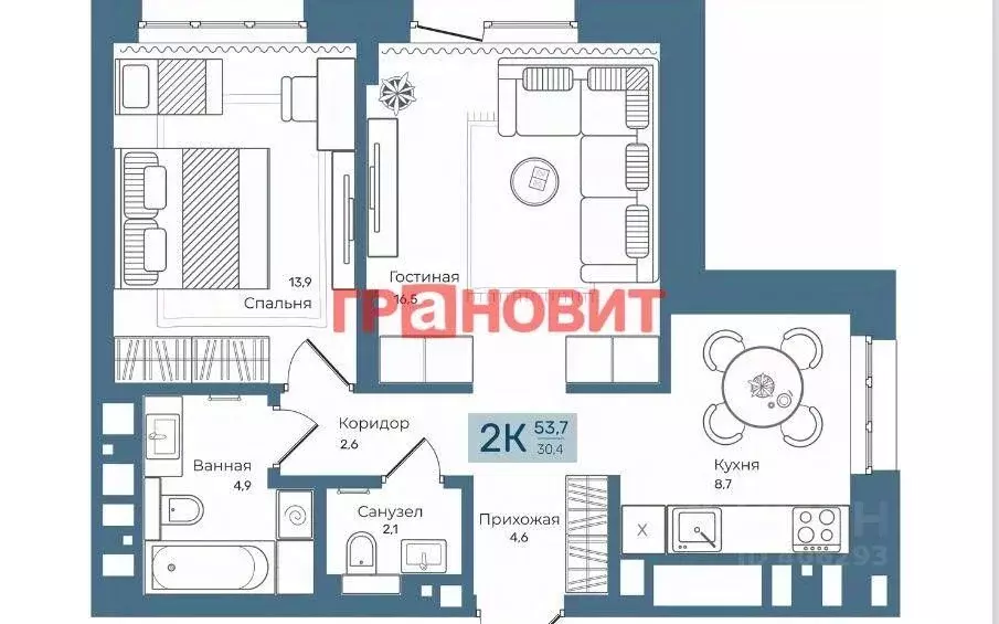 2-к кв. Новосибирская область, Новосибирск ул. Никитина, 67 (54.0 м) - Фото 1