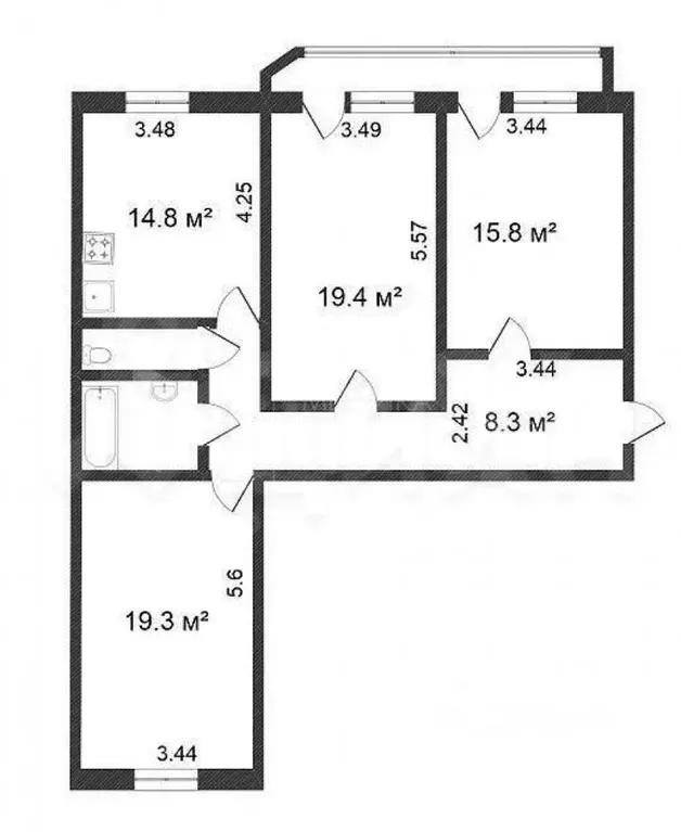 3-к кв. Тюменская область, Тюмень ул. Пермякова, 84к3 (91.0 м) - Фото 2