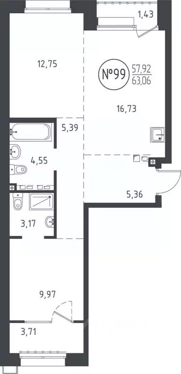 2-к кв. Иркутская область, Иркутск ул. Эдуара Дьяконова, 10 (62.87 м) - Фото 0