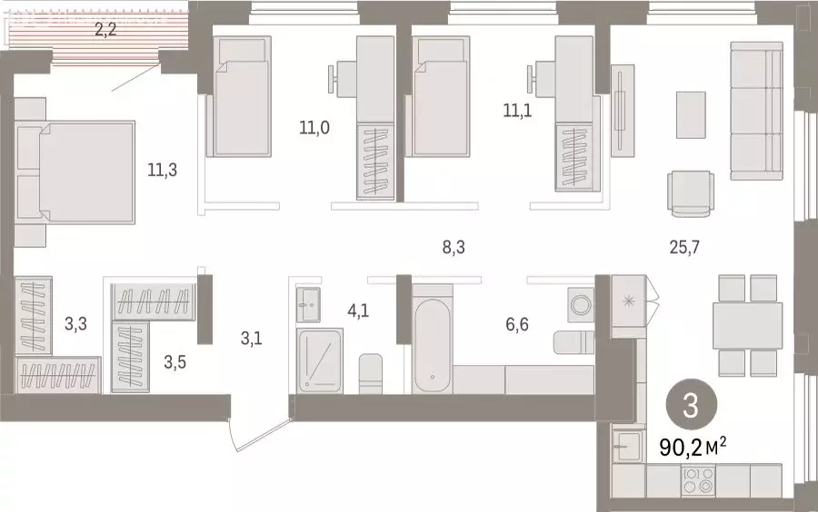 3-комнатная квартира: Новосибирск, улица Аэропорт (90.15 м) - Фото 1