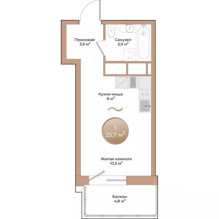 Студия Красноярский край, Красноярск ул. Партизана Железняка (25.7 м) - Фото 2