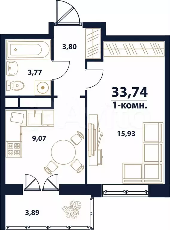 1-к. квартира, 33,7 м, 16/16 эт. - Фото 1