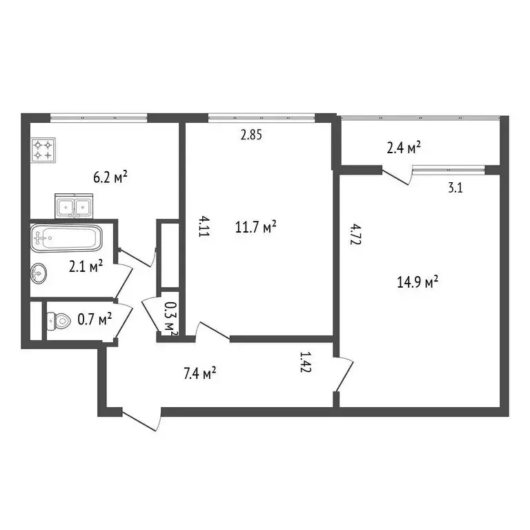 2-комнатная квартира: Санкт-Петербург, улица Тамбасова, 10к2 (43.3 м) - Фото 1