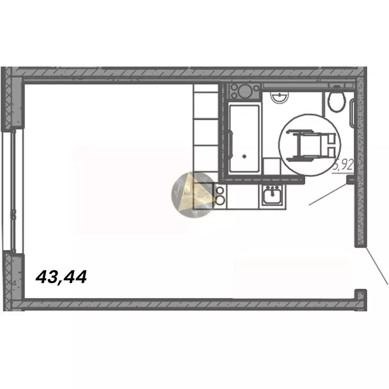 Продаётся квартира-студия, 43.44 м - Фото 1