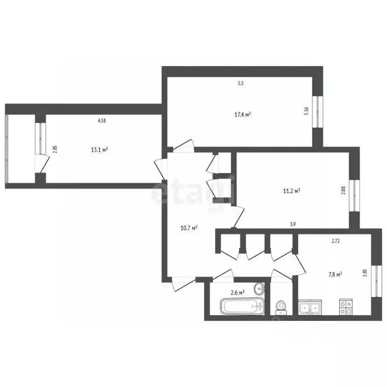 3-к кв. Ямало-Ненецкий АО, Новый Уренгой Дружба мкр, 2/3 (66.0 м) - Фото 2