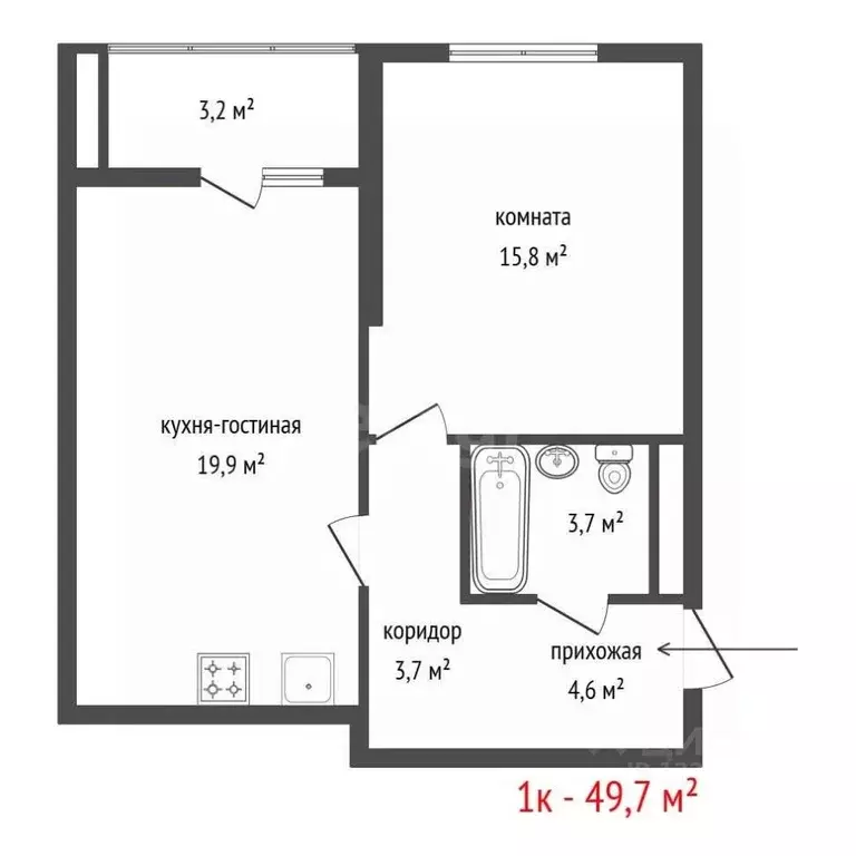 1-к кв. Свердловская область, Екатеринбург ул. Черкасская, 7Б (49.7 м) - Фото 2